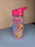 10oz kids Princess glitter drinks bottle with flip up straw