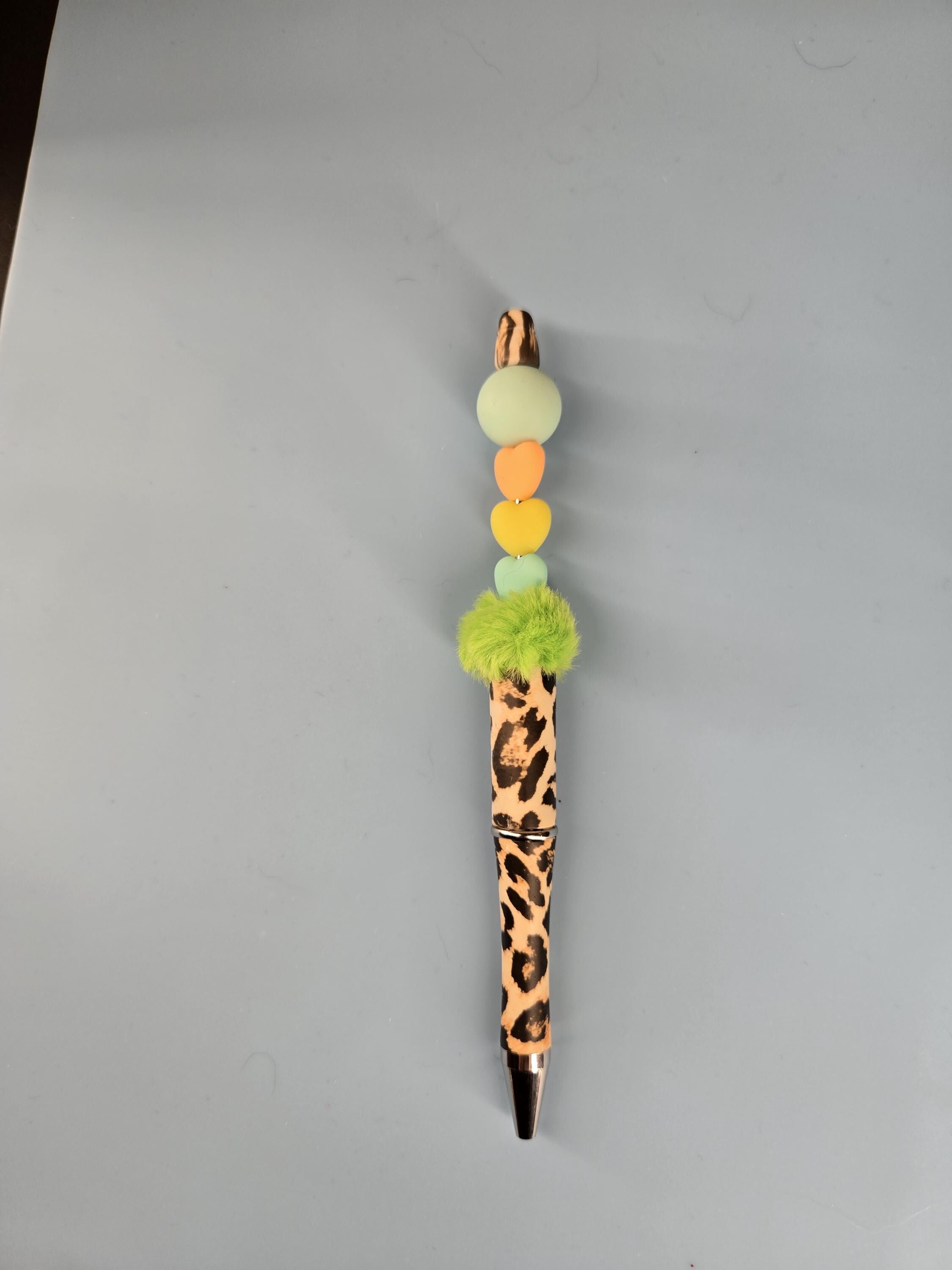 Handmade Beaded Pen: Highland Cow, Leopard Print