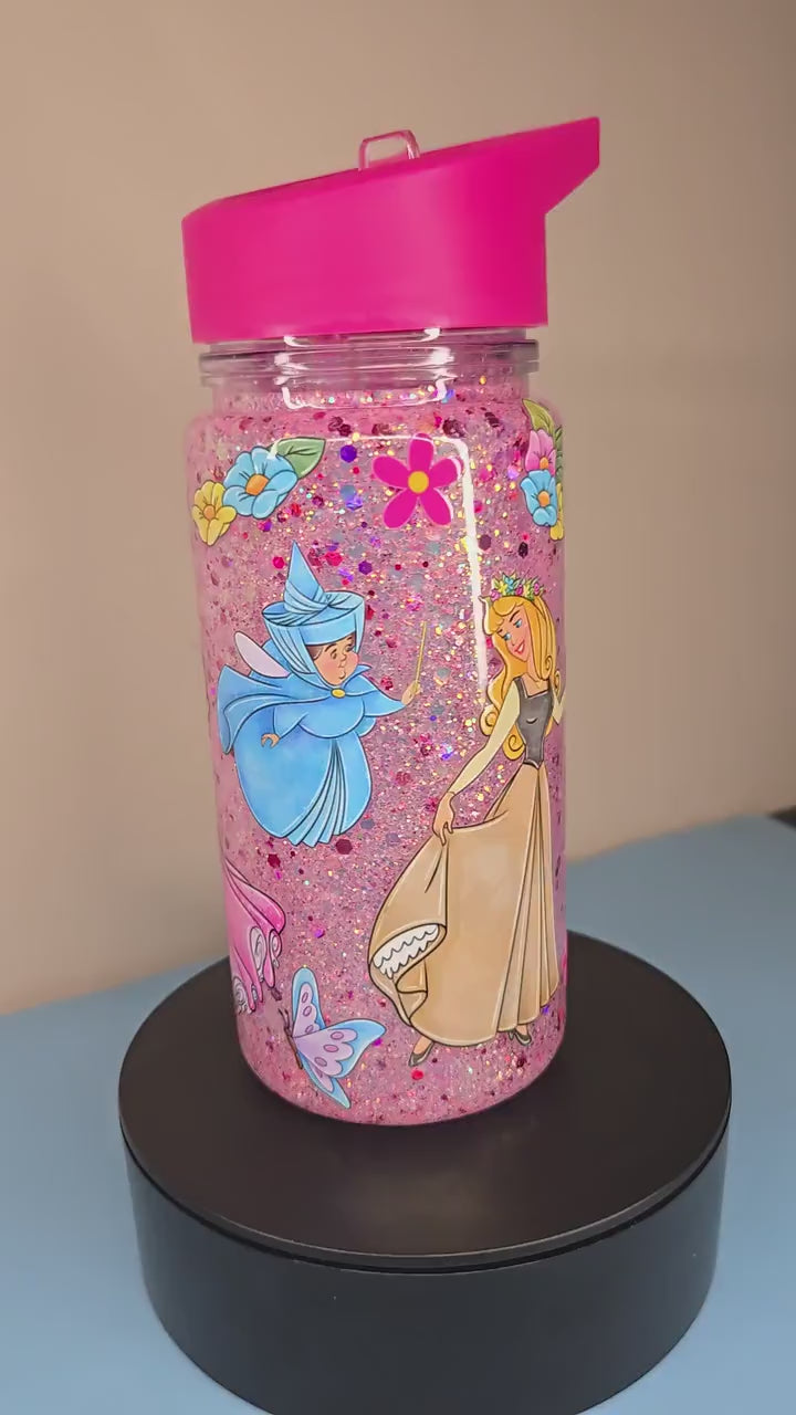 10oz kids Princess glitter drinks bottle with flip up straw
