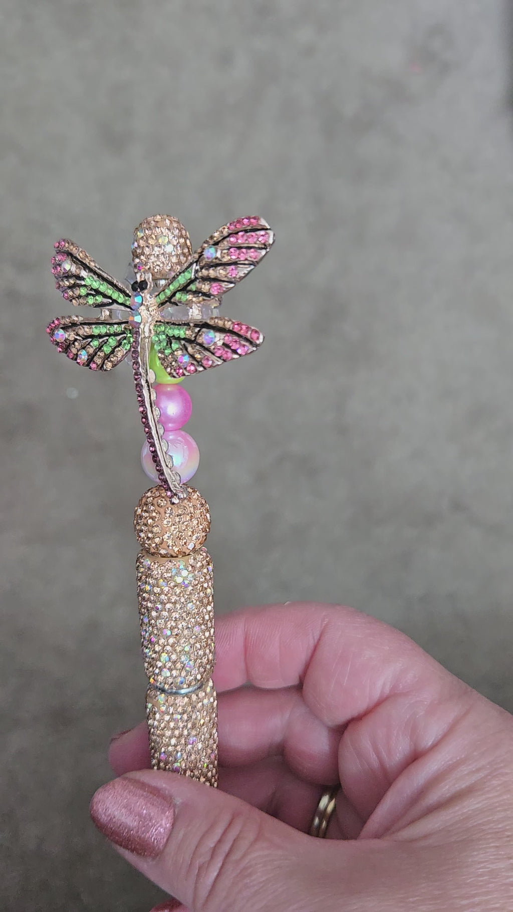 Pretty rose gold dragonfly rhinestone pen
