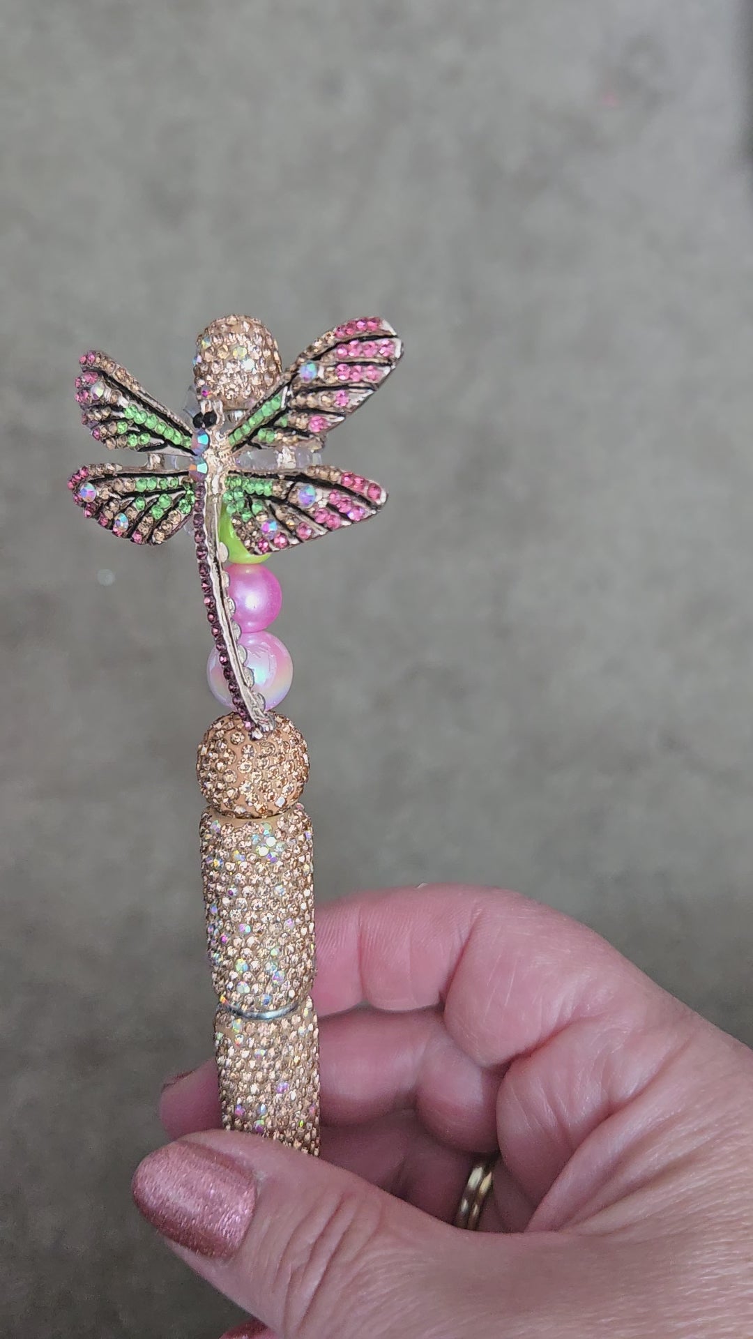 Pretty rose gold dragonfly rhinestone pen