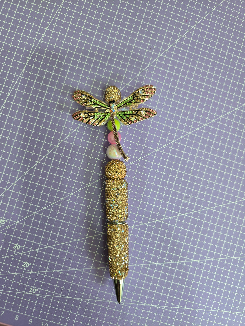Pretty rose gold dragonfly rhinestone pen