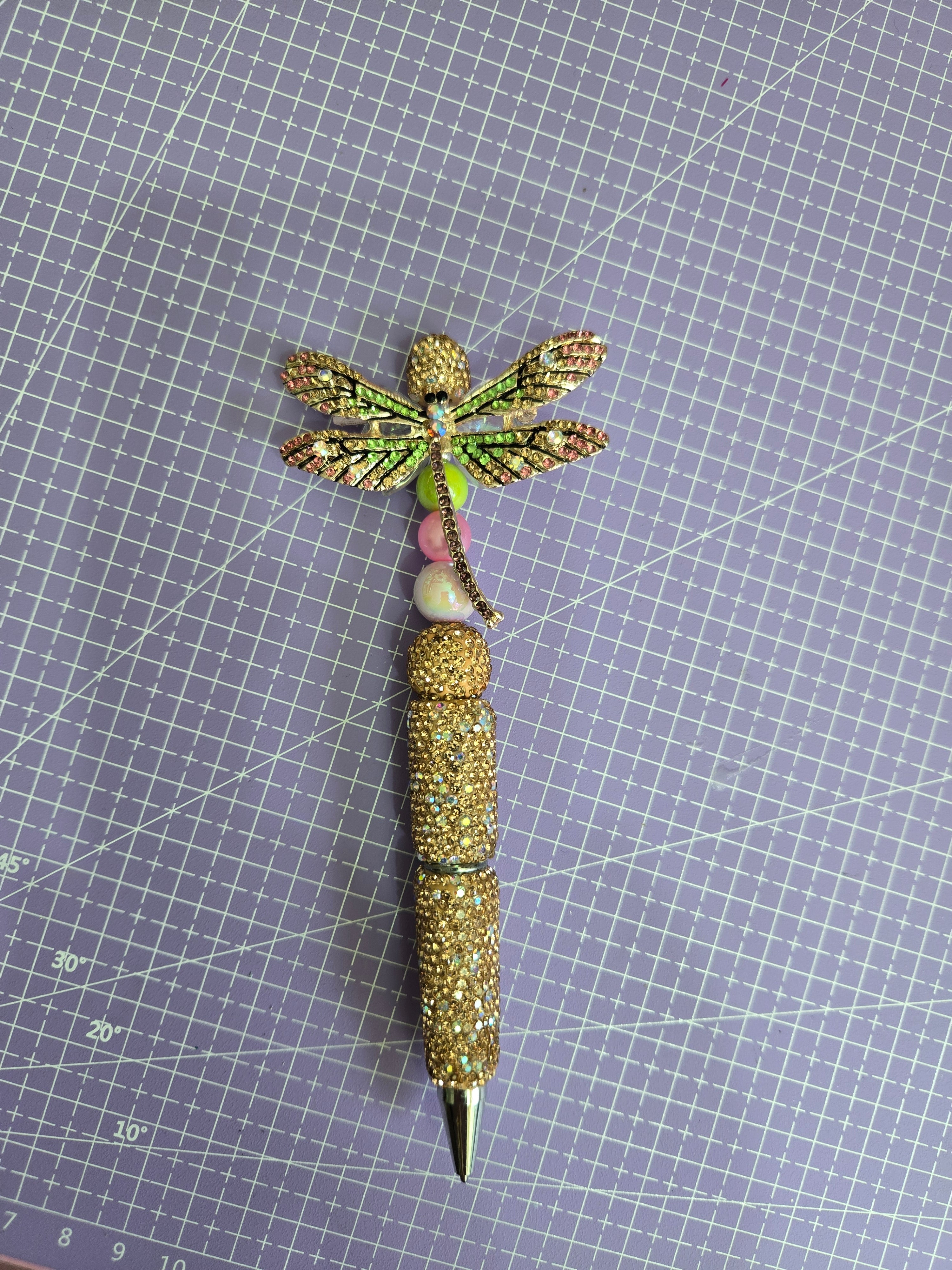 Pretty rose gold dragonfly rhinestone pen